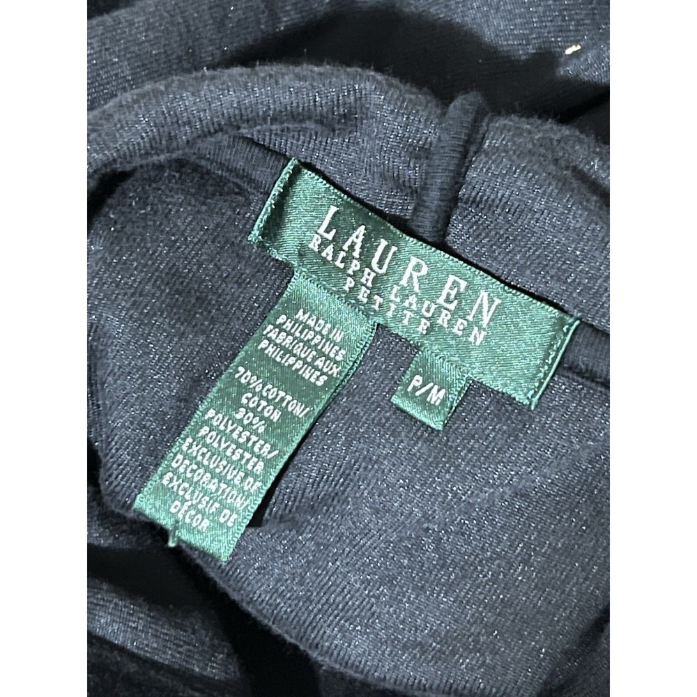 Vintage Lauren Ralph Lauen Velvet Hoodie Crest Black Jacket P/M cottonblend - Picture 13 of 14